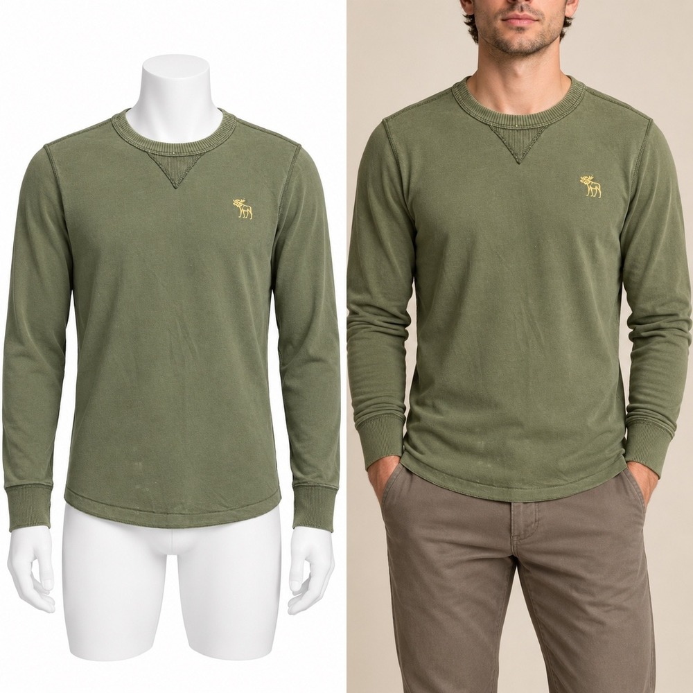 Abercrombie & Fitch Long Sleeve Shirt Mens M Green Muscle Fit Embroidered Logo